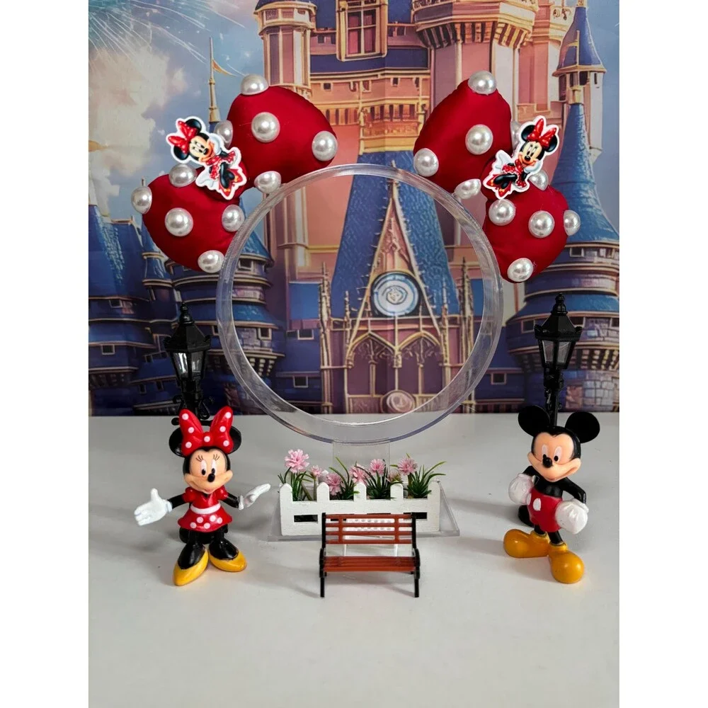 Mouse Red Pearl Polka Dot Bow Charm Hair Clips . 2pc
